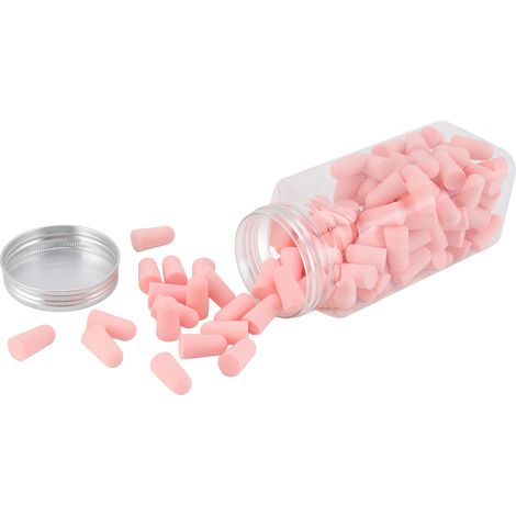 Lot de 120 bouchons d'oreilles roses pour dormir, réduction du bruit, mousse à mémoire de forme extensible et facile à porter, en mousse à rebond lent. (1/5)
