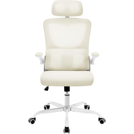 Woltu – Chaise de bureau ergonomique inclinable en maille – Soutien lombaire ajustable – Dossier haut – Dimensions 50x62x123,5 cm – Beige (1/5)