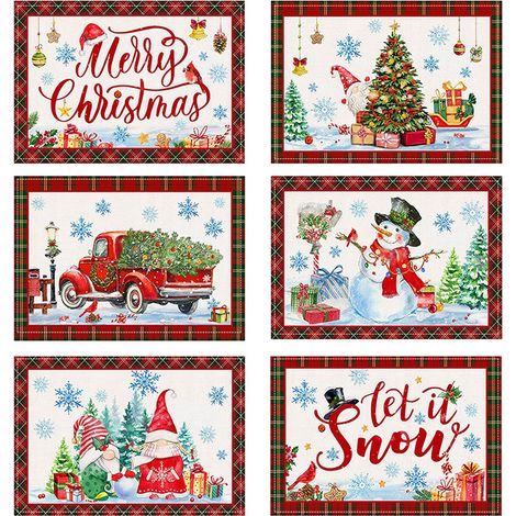 Set de table, Joyeux Noël, sapin de Noël rouge, set de table vintage en coton et lin, antidérapant et lavable (1/5)
