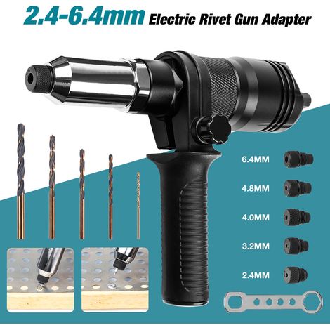 Schwarze elektrische Niet- und Mutternpistole, Nietwerkzeug, Adapter für Akku-Nietbohrmaschine, Zubehör für elektrische Nietpistole. (1/5)