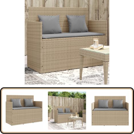 Gartenbank mit Kissen Beige Poly Rattan - Gartenbank - Polyethylen-Rattan Möbel - Outdoor Furniture - Gartenmöbel - Lounge Set