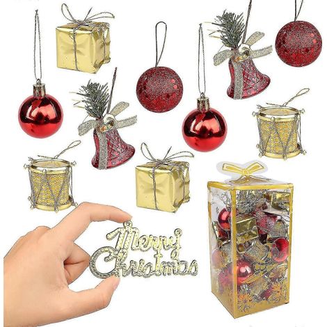 Boules de Noël dorées et rouges, 32 pièces, boules scintillantes pour sapin de Noël, incassables, idéales pour décorer la maison, les fêtes, les mariages et les scènes. (1/5)