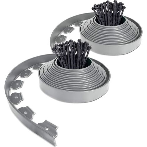 Bordure de jardin flexible 20M en PE – 60 piquets de 20cm – gris résistant aux intempéries (1/5)