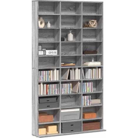 Meuble CD en Bois d'Ingénierie, Rangement pour CD et DVD, Bibliothèque Audio 102 x 23 x 177,5 cm, Couleur Gris Sonoma (1/5)