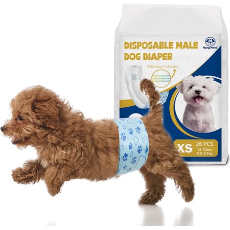 26 Couches Jetables pour Chien Mâle XS, Indicateur d'Humidité Culottes Hygéniques Super Absorbantes, Bandes Ventrales Anti-Fuites (1/5)