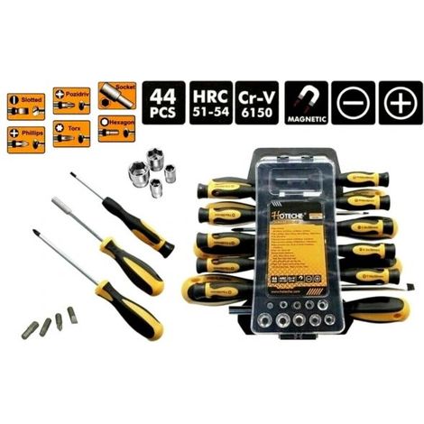 SET DI CACCIAVITI + CHIAVI A BUSSOLA + INSERTI GIRAVITE 44 PEZZI IN ACCIAIO CR-V (1/5)