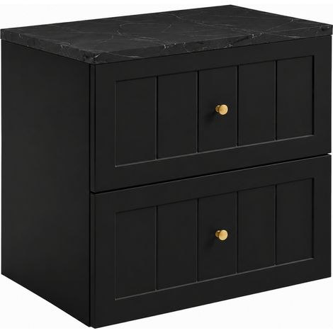 Mobile bagno sospeso 60 cm con cassetti, colore nero + top marmo Black Royal, 60 x 46 x 58,6 cm (1/5)