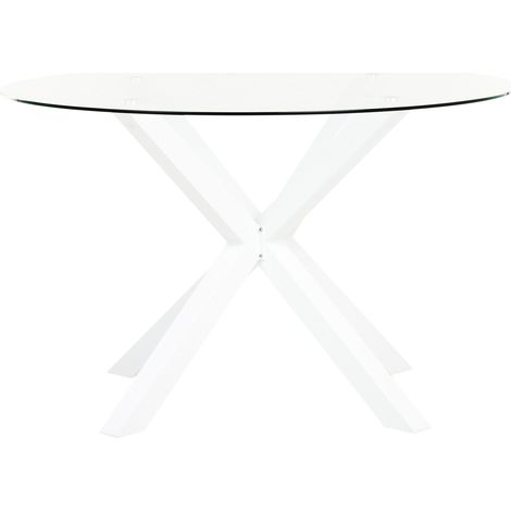Tavolo da Giardino Moderno in alluminio Inox ⌀ 120 cm Gambe in Acciaio Inox Piano in Vetro Trasparente Bianco Maletto