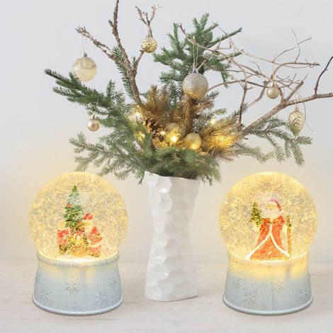 Sfera in vetro palla di neve decorata luminosa con led a luce bianco caldo ø13cm (1/4)