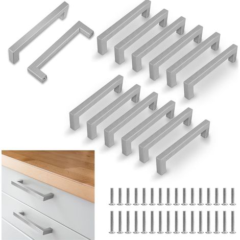 12 poignées de meuble argent, entraxe 160 mm, acier inox pour cuisine, armoires, tiroirs et placards. (1/5)