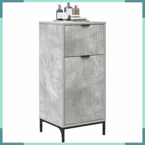 Cabinet de salle de bain - 883397 - Gris béton - 39,5 x 36 x 88 cm - Avec tiroir et 2 portes (1/5)