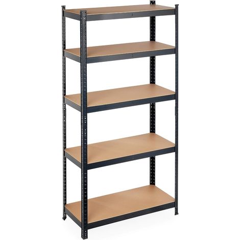 Étagère Charge Lourde, Meuble de Rangement à Clip,5 étages, Cave, Garage 875kg, HlP: 180 x 90 x 40 cm, Noir (1/5)