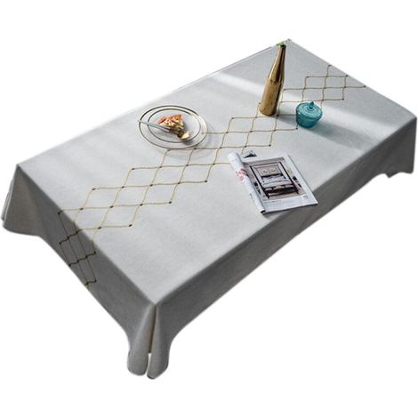 Nappe en lin à broderies géométriques, imperméable, rectangulaire, à motifs de feuilles dorées, carrée (1/5)