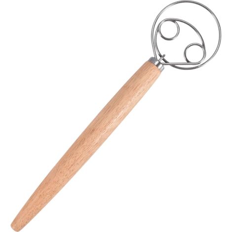 Batteur à pâte danois, en acier inoxydable, 33 cm, manche en bois, pour pain, pizza, gâteaux et pâtisseries.-AquaForge (1/5)