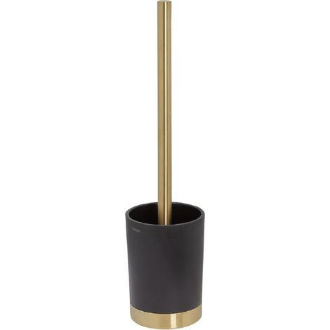 Support Brosse WC sur Pied, Design Moderne et Fermé, Acier Inoxydable, 12 x 40 x 11 cm, Laiton Brossé/Noir (1/5)