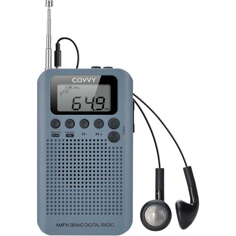 Mini radio de poche - Syntonisation numérique stéréo AM/FM avec haut-parleur, réveil, minuterie et écouteurs (1/5)