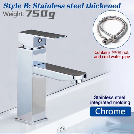 Robinet À Quatre Côtés À Trou Unique, Évier De Salle De Bain, Robinet D'eau Chaude Et Froide, Robinet De Bassin Sur Le Comptoir (argent) (1/5)