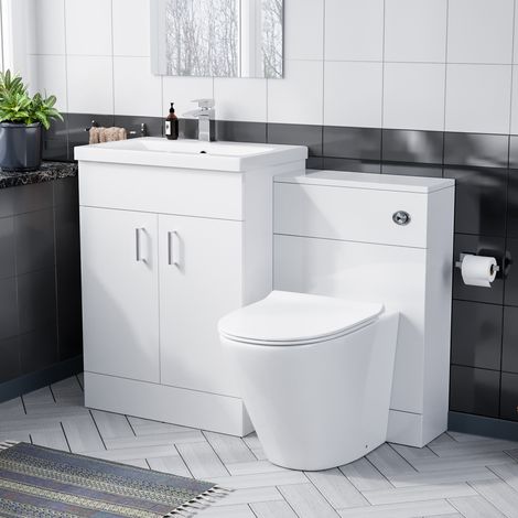 Nanuya 600 Floor Standing White Vanity, Ceramic Basin, BTW with Soft Close Toilet Seat & WC Unit (1/5)