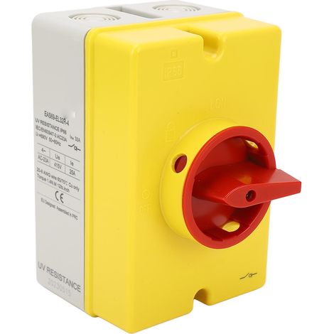 Interrupteur de coupure solaire 4P 415V 25A, sectionneur PV étanche IP66, boîtier extérieur résistant aux intempéries (1/5)
