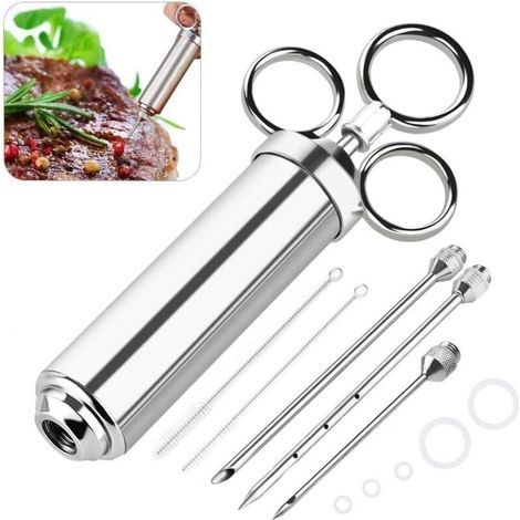 60-ml-Marinadenspritze, Saucenballon aus Edelstahl 304, Lebensmittelinjektor, Küchenhelfer mit 3 Nadeln zum Marinieren, Grillen, Braten, für Fleisch und BBQ (1/4)
