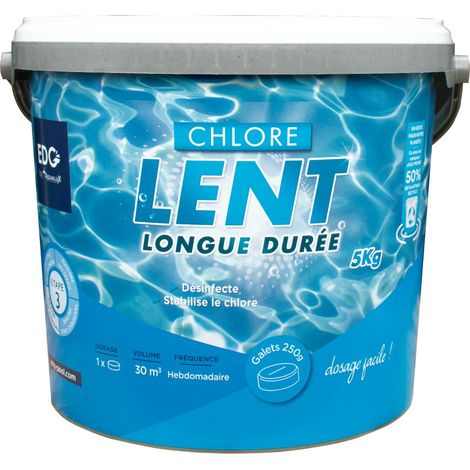 Chlore Lent Piscine - Traitement Permanent Longue Durée - Galets 250 g Seau 5 kg - Edg by (1/5)