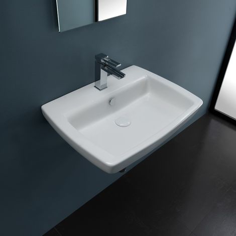 Lavabo BRIO da Appoggio in Ceramica - 60 x 12,5 x 45 cm - Fissaggi Inclusi (1/5)
