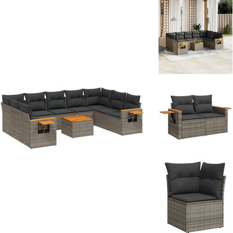 Salon de jardin avec coussins 10 pcs gris résine tressée - Salon De Jardin - Meuble Extérieur - Set Salon - Résine Tressée - Rotin Synthétique (1/5)