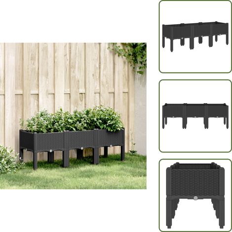 The Living Store Jardinière avec pieds noir 120x40x42 cm PP - Jardinier - Pot De Fleurs - Plante Grimpante - Décoration Extérieur - Rotin (1/5)