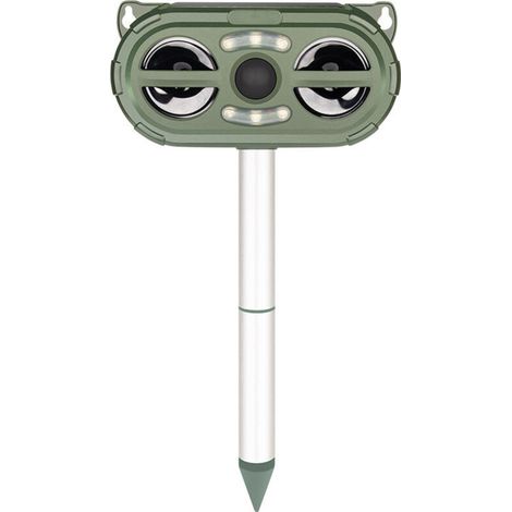 Répulsif pour animaux d'extérieur à énergie solaire, répulsif pour oiseaux, répulsif pour chiens, répulsif à rongeurs ultrasonique stroboscopique à LED, capteur infrarouge multifonctionnel 4 en 1. (1/4)