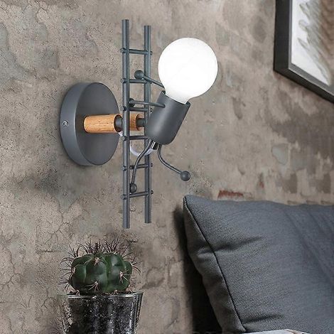 Applique murale humanoïde créative d'intérieur, style bougie, design Art déco moderne, 60 W max, culot E27, support en fer, idéale pour chambre d'enfant, chambre à coucher, salon, escalier. (1/2)