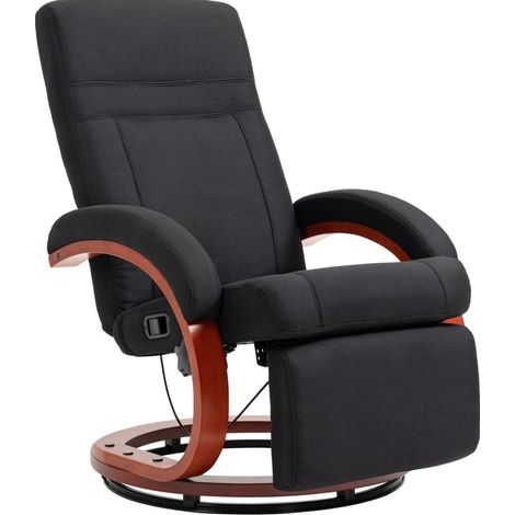 Sillón reclinable con reposapiés y base de madera negro (1/5)