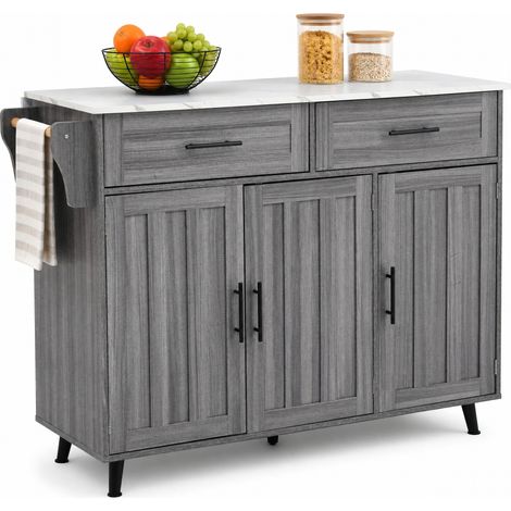 ELVMI Carro de cocina con 2 cajones 3 nichos estantes regulables porta toallas y ruedas Salón Cocina 129×46×91,5 cm (1/5)