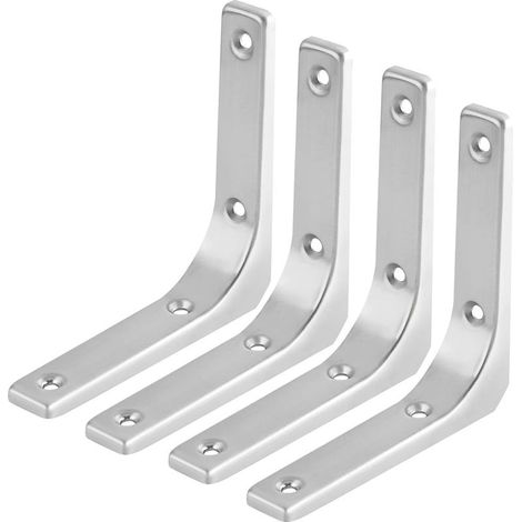 4pcs Support Etagère Murale Fixation Flottante Support, Tablette Support Dissimulé, Equerre Charge Lourde en Métal L Support Etagère Murale pour étagère support d'angle mural Argenté 3 Inch (1/5)