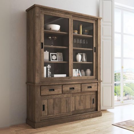 Cristalliera colore noce eastwood 3 cassetti e 4 ante scorrevoli Anthony 150x39,6x204H (1/2)