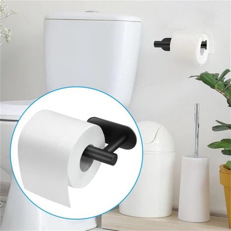 Dérouleur de papier toilette autocollant, sans perforation, support de rangement pour essuie-tout en acier inoxydable, noir, 16 cm (1/5)