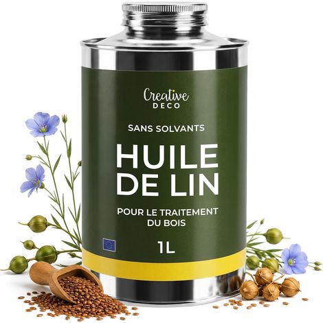 Creative Deco Huile de Lin pour Bois 1 L avec Cire de Carnauba, Huile Bois Intérieur Extérieur (1/5)