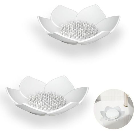 2 Pièces Porte Savon en Silicone, Antidérapant Porte-Savons avec Drain, Porte Savon Salle de Bain, Support Savon Solide pour Douche, Cuisine et Baignoire (Blanc)