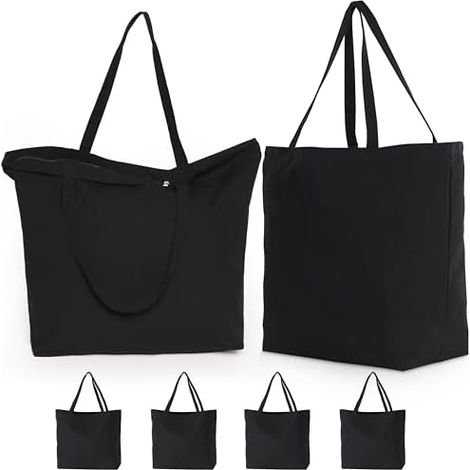 Koolmox Sac fourre-tout en toile avec fermeture éclair, sacs fourre-tout en toile de coton vierge robuste avec fond plat (1/5)