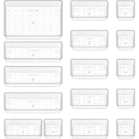 Schubladeneinsätze, 16er-Set, aus transparentem Kunststoff, 4 Größen, für Büro, Badezimmer, Schminktisch (1/5)