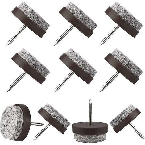 50 patins en feutre pour pieds de chaise, patins en feutre de 20 mm pour pieds de chaise, roulettes rondes avec clous (1/4)