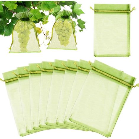 Lot de 100 grands sacs cadeaux en organza vert sauge, 17 x 23 cm, pour protéger les fruits et les plantes de jardin. (SKU produit : 96525753 SKU Offre : mkh25.6.30-14) (1/5)