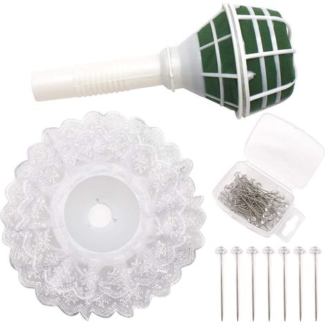Ramo de novia de espuma, soporte para ramo de novia con mango de plástico blanco y 50 alfileres de flores transparentes en forma de diamante. (1/5)
