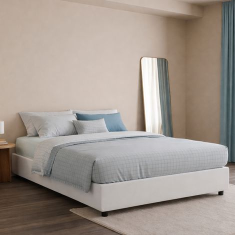 Talamo Italia Cama matrimonial Dana, Cama contenedor con revestimiento de tela, 100% Made in Italy, Apertura frontal, con colchón 160x190 cm incluido, Blanco, con embalaje reforzado (1/5)