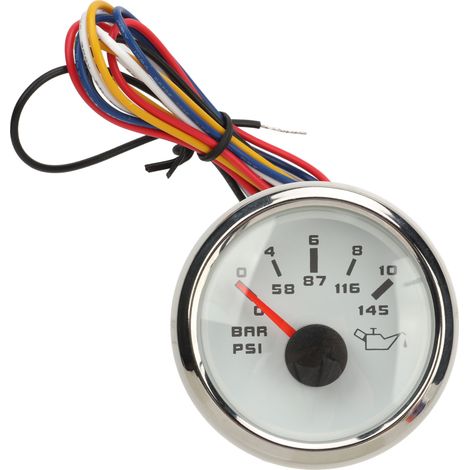 Jauge de pression d'huile 52mm cadran blanc, lunette argentée, DC 9-32V, 0-10Bar, compteur huile CAN Bus pour camping-car, yacht, bateau (1/5)