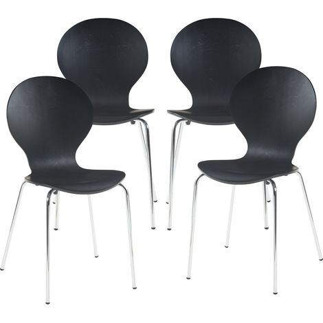 Set di 4 Sedie da Sala ETNE Impilabili - Nero / Cromato [en.casa]
