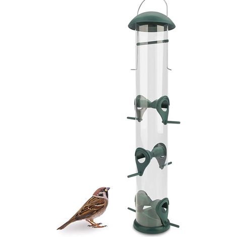 Outdoor Bird Feeder with Grain 40 cm Green - with 6 Approach Points, Outdoor Bird Nesting Box with Feeding Column, Feed Silo for Wild Birds with Grains. (1/5)