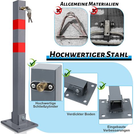 Post di parcheggio pieghevoli angolari 65 cm con strisce di avvertimento rossa e 3 tasti realizzati in acciaio barriere per barriere per barriere bloccanti post barriera parcheggio parcheggio (1/5)