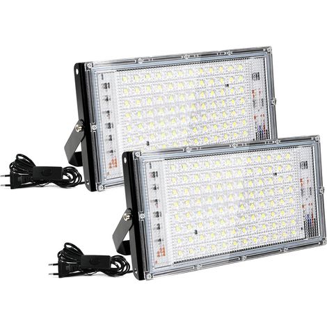 2 Spotlights, 100 W LED Floodlight, Cool White 6500 K, 10000 Lumens, Indoor Lighting, IP66 Waterproof, Ideal for Gardens, Garages and Stadiums (1/5)