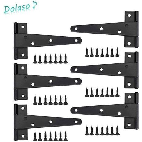 Charniere Porte Lourde 6pcs, Charniere Porte 6 Pouces, Charnière en T Noires, Charniere Plate Inox Charnières de Portes en Fer Charnières Robustes pour Portes, Fenêtres, Abris de Jardin (1/4)