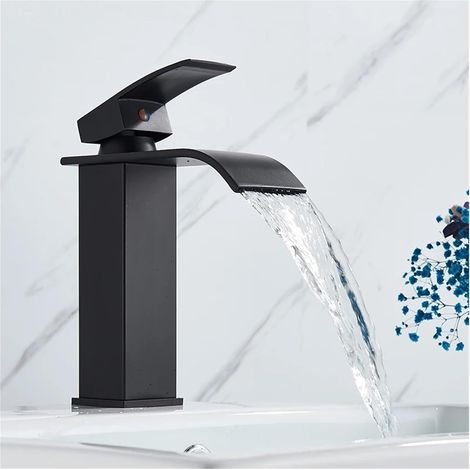 Robinet cascade pour vasque - laiton - noir - monocommande (1/5)
